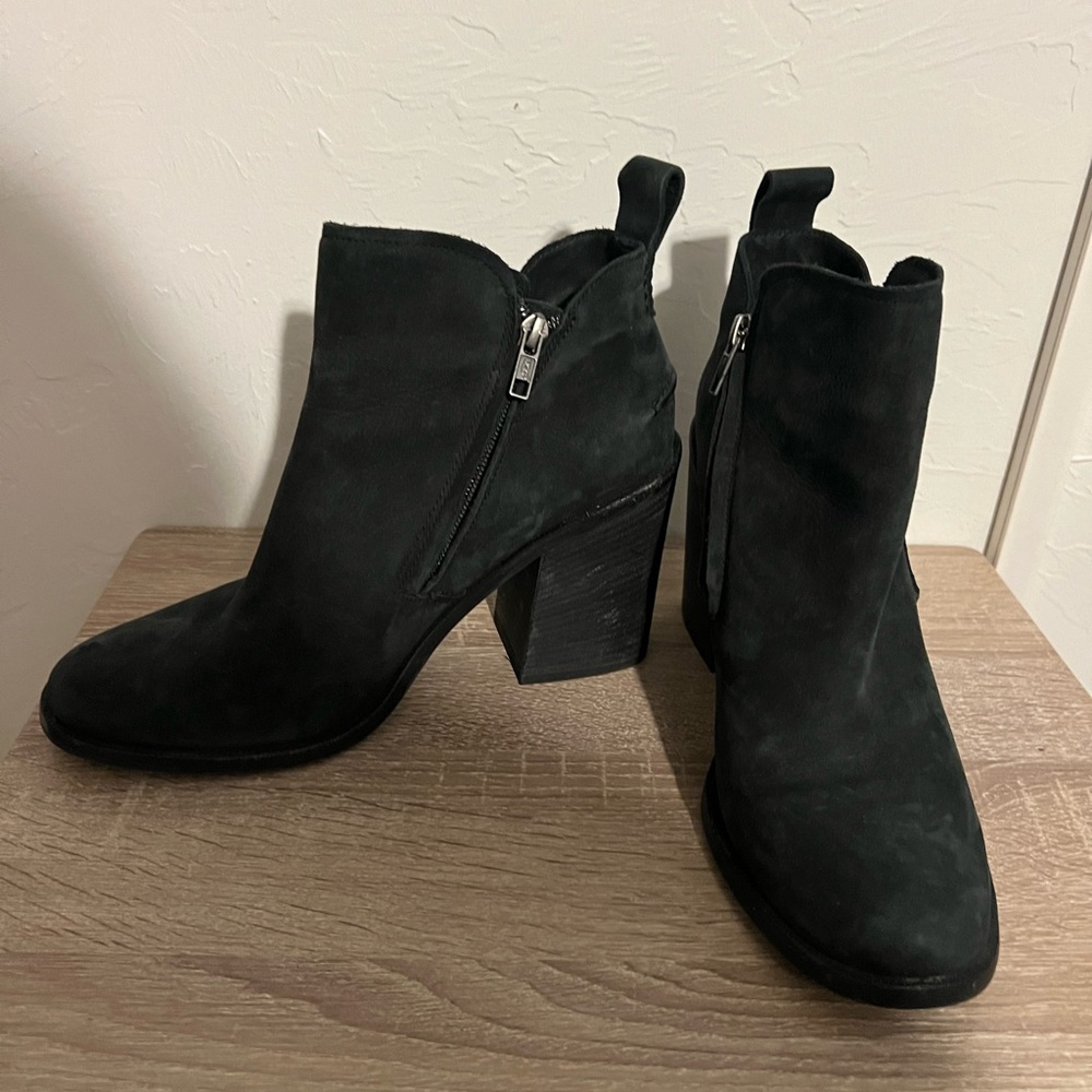 UGG Pixley Ankle Boots – Black Suede Block Heel|Size 10